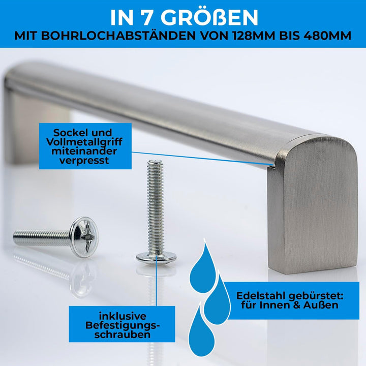 Stahlia 15 x Möbelgriffe 128mm Lochabstand EDELSTAHL 10x20mm Möbelgriffe OVAL Griffe für Küchenschrä
