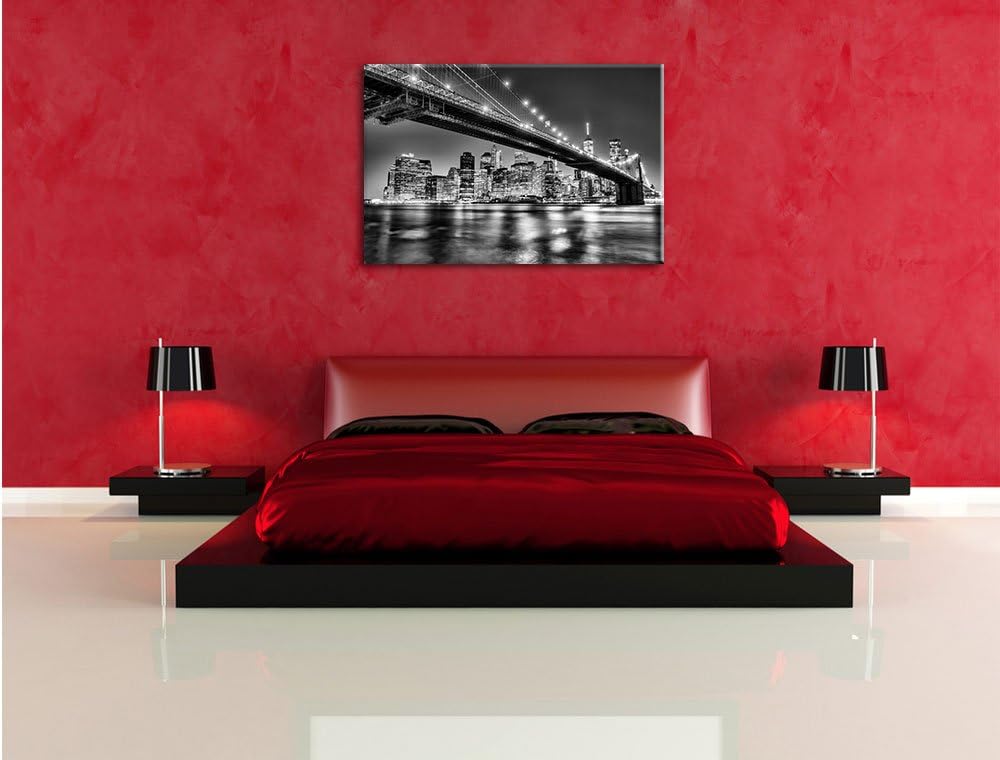 Pixxprint Skyline von Manhattan / 100x70cm Leinwandbild bespannt auf Holzrahmen/Wandbild Kunstdruck