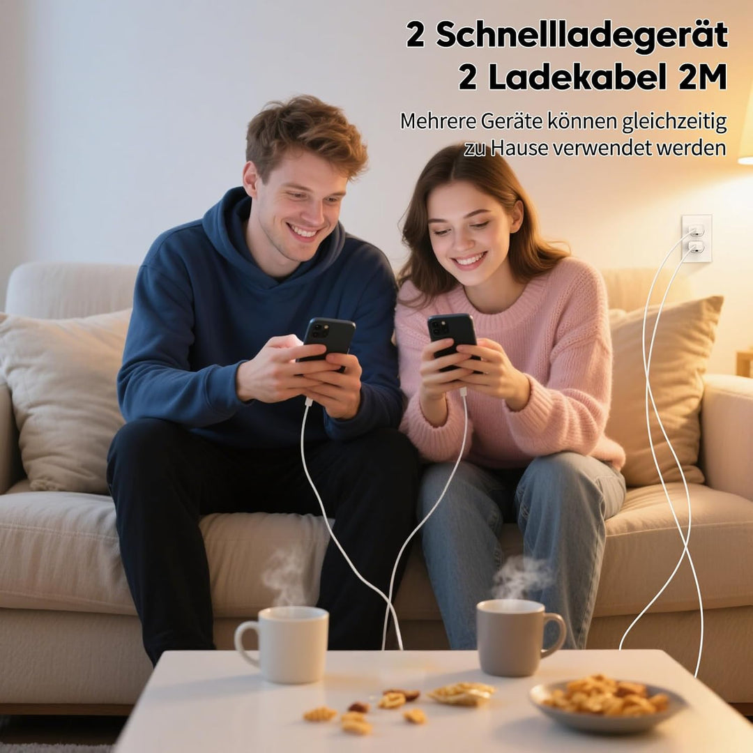 25W USB C Ladegerät 2er-Pack Schnellladegerät mit 2m Ladekabel für iPhone 17/16/15 Serie, USB C Netz