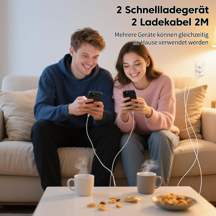25W USB C Ladegerät 2er-Pack Schnellladegerät mit 2m Ladekabel für iPhone 17/16/15 Serie, USB C Netz