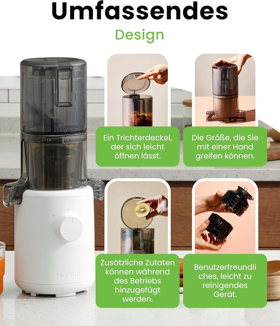 HUROM | Slow Juicer | Entsafter Gemüse und Obst | H310A | Elektrische Kaltpresse | Ruhiger Motor | L