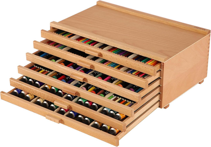 VISWIN 6-Schublade Holz Künstler Supply Storage Box mit abnehmbaren Trennwänden, Premium Buche Holz