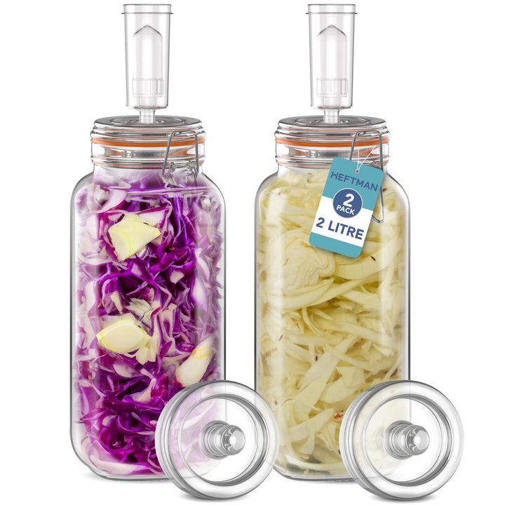 Gärglas mit Luftschleuse, 2 l, ideal für sichere Gärung, Silikondeckel und Gärgewichte, 2 Stück