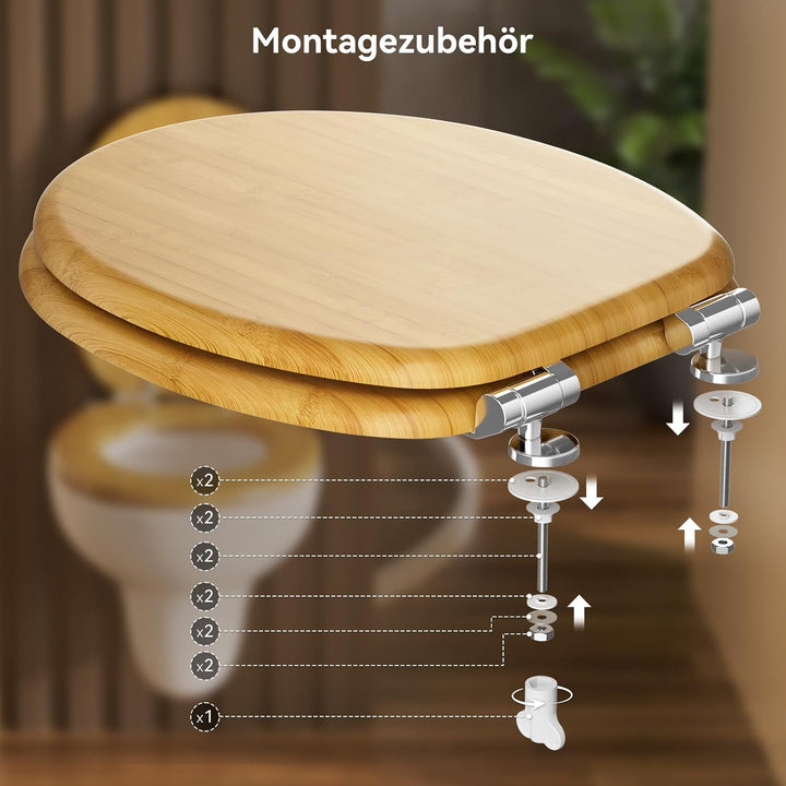 Toilettendeckel mit Absenkautomatik Holz - WC Sitz Bambus O-förmiger MDF Klodeckel Antibakterieller