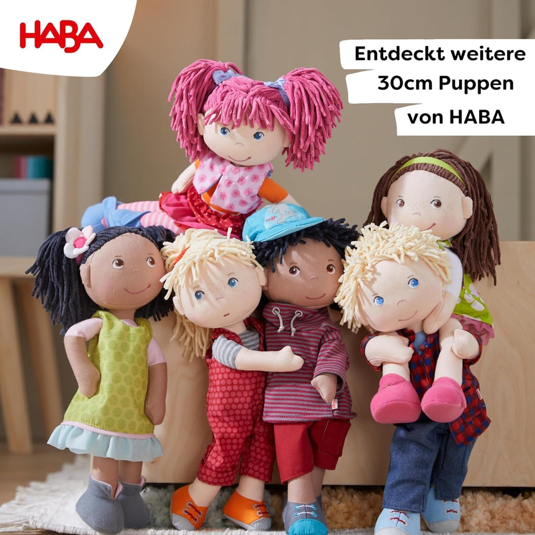 HABA 303666 - Puppe Coco , Stoffpuppe zum Spielen und Kuscheln , Puppe aus weichen, waschbaren Mater