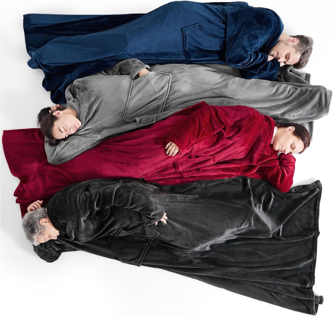 BEDSURE Decke mit Ärmeln als Geschenke für Frauen - Kuscheldecke mit Ärmeln Grau Erwachsene Ärmeldec