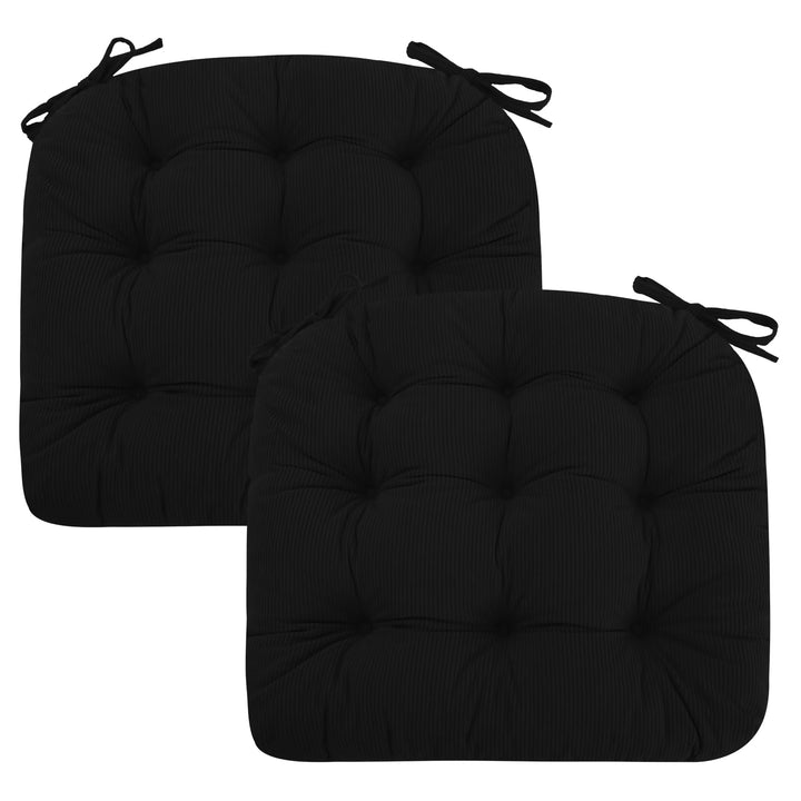 2er Set Stuhlkissen, 50x50x7 cm, Schwarz – Bequeme Sitzkissen aus Cordstoff und Kristallsamt mit Bin