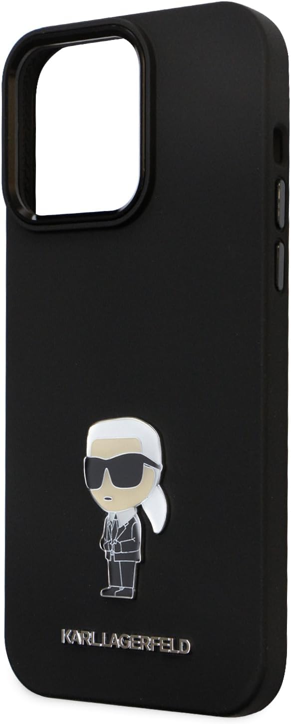 CG MOBILE Karl Lagerfeld Ikonik NFT Logo & Metall Pin Hülle für iPhone 15 Pro Max (Schwarz), Schwarz
