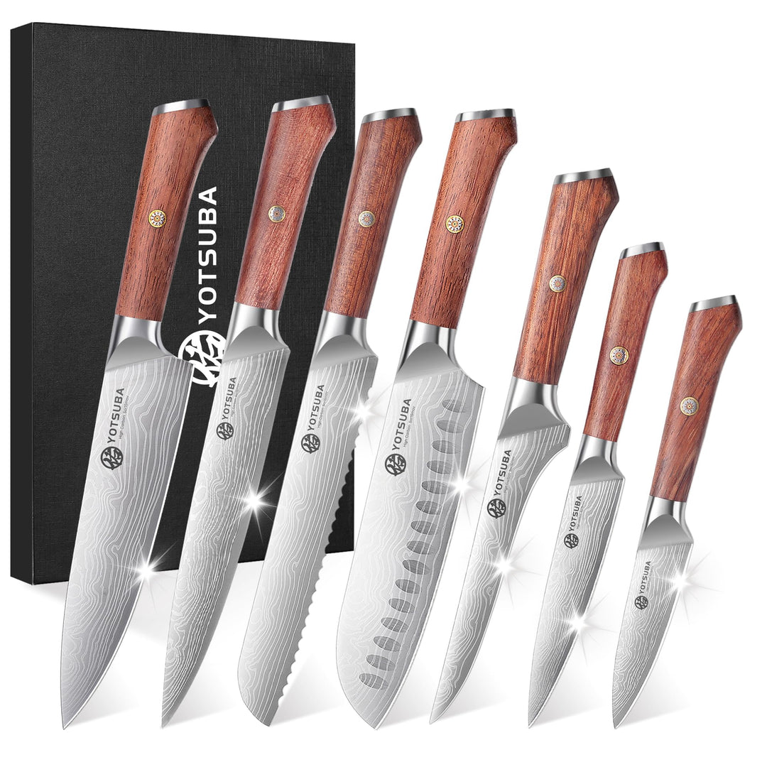 YOTSUBA Messerset Scharfes Küchenmesser Set aus hochwertigem Carbon Edelstahl Profi Kochmesser Set 7