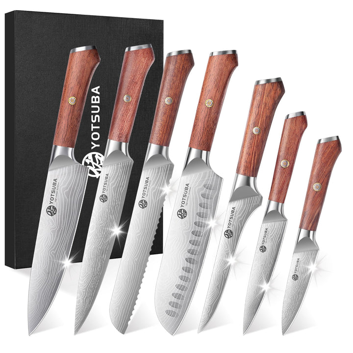 YOTSUBA Messerset Scharfes Küchenmesser Set aus hochwertigem Carbon Edelstahl Profi Kochmesser Set 7
