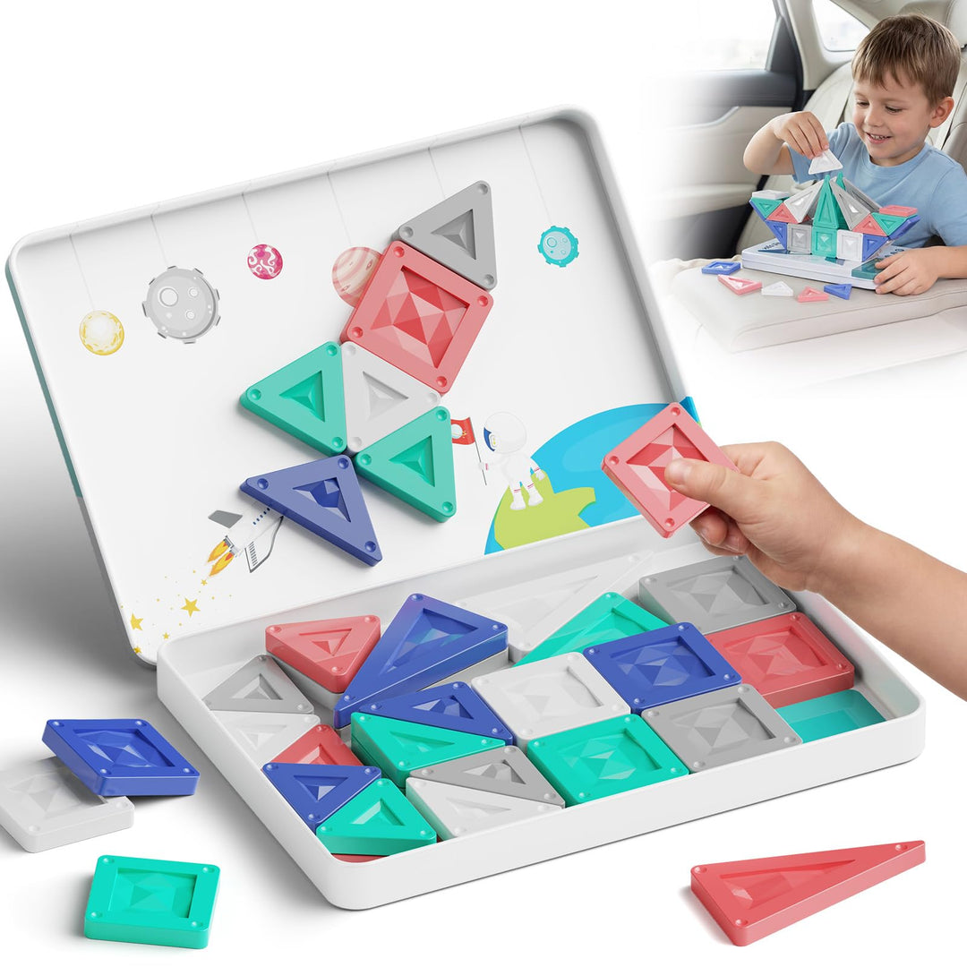 Magnetische Bausteine Reisespielzeug ab 3 Jahre 40pcs Montessori Magnetbausteine Lernspielzeug mit t