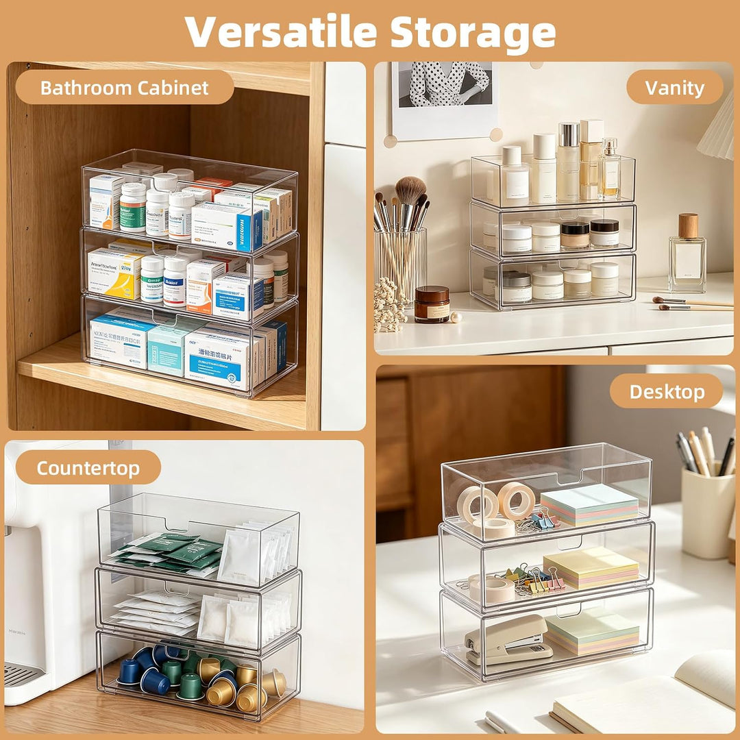 3-Set Schminktisch Organizer mit Schublade, Spiegelschrank Organizer 3er-Set, 3er-Set