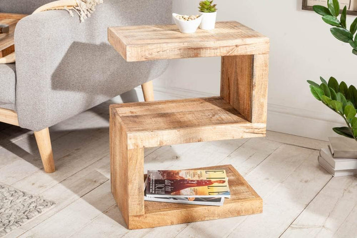 riess-ambiente.de Massiver Beistelltisch S 60cm Mango Massivholz variabel stellbar Handarbeit Holzti