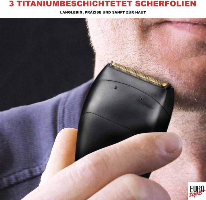 EUROtops Rasierer mit 3-Klingen-System – Elektrischer Herrenrasierer mit Titanium-Scherfolien, 3-stu