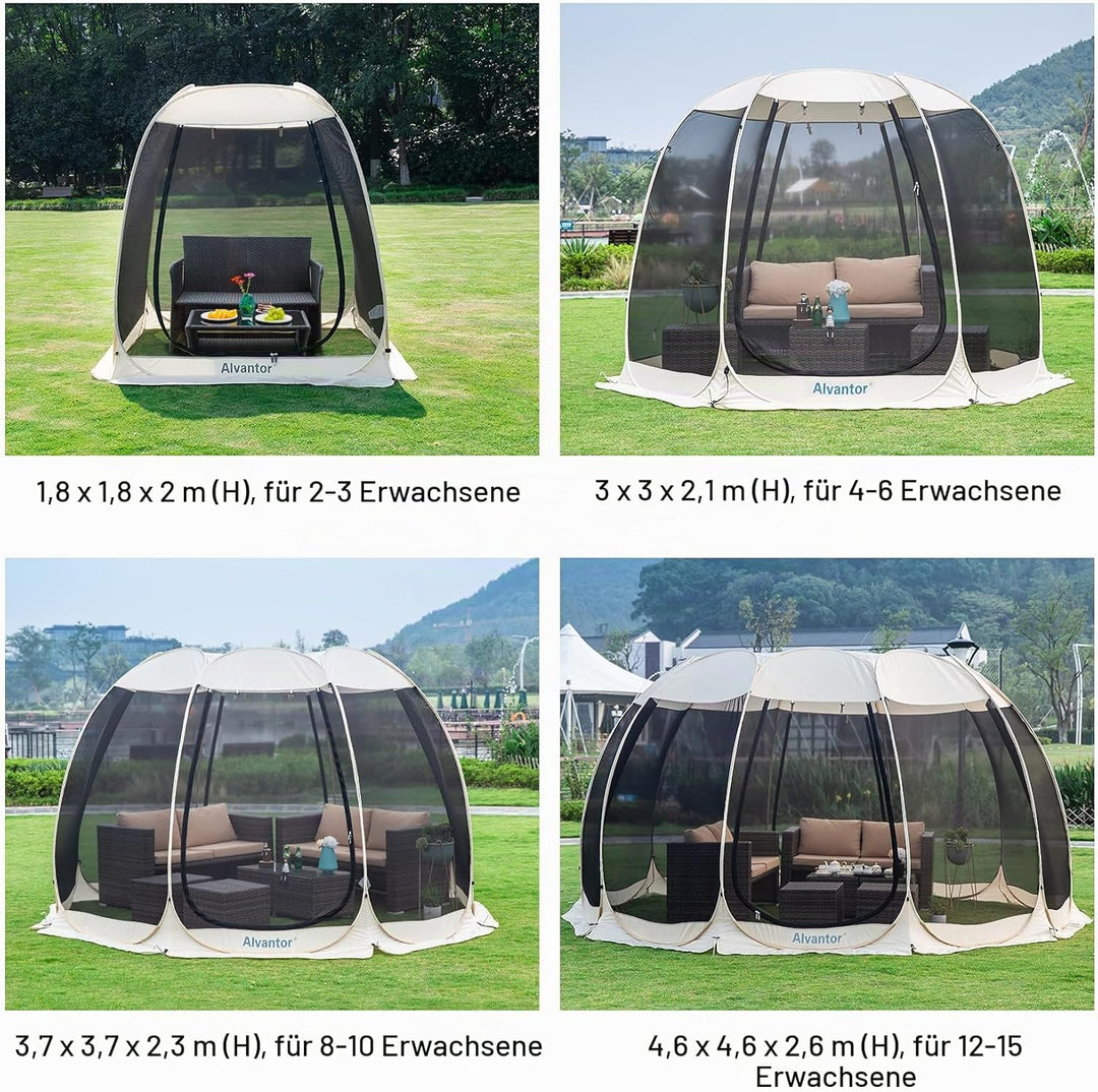 Alvantor Pavillon Screen House für 6, 10, 15 Personen, Pop-Up-Iglu-Zelt mit Moskitonetz an den Seite
