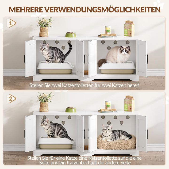 Katzenklo Schrank für 2 Katzen, Katzenklo Versteckt Schrank Möbel, Katzenhaus Holz Beistelltisch mit