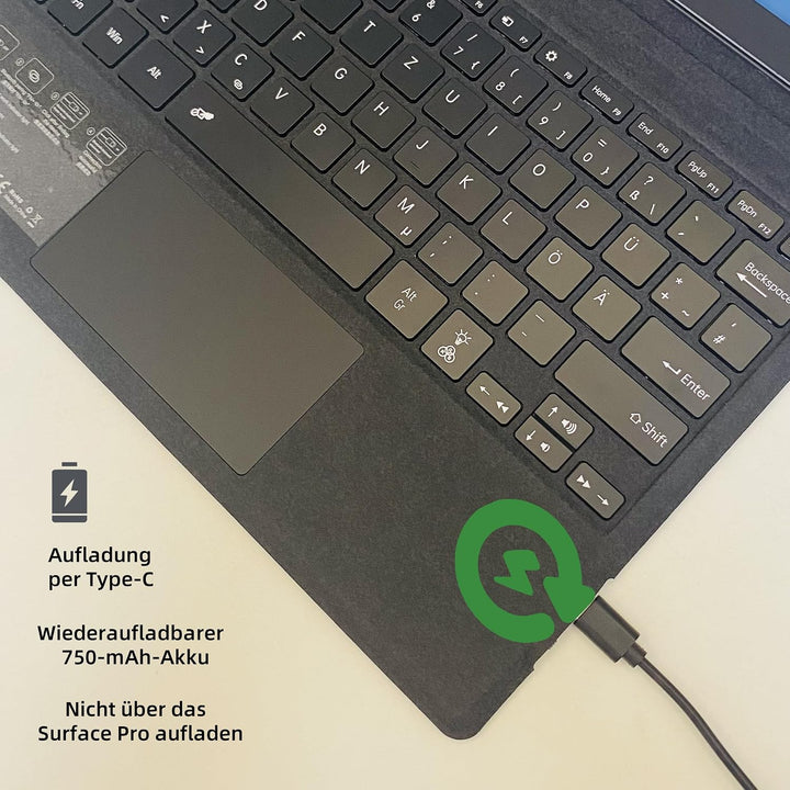 QWERTZ Deutsches Layout Tastatur für Microsoft Surface Pro 13" Copilot+ PC(11th Edition) / Pro 11/10