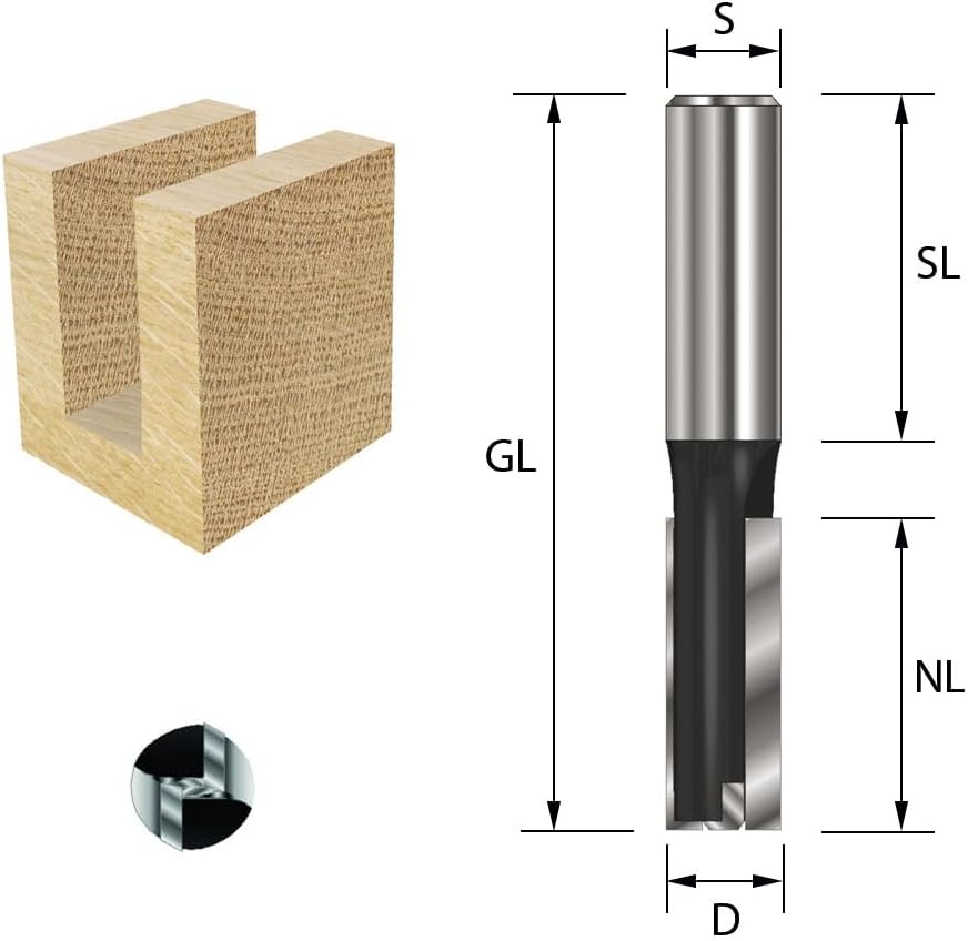 ENT 10502 Nutfräser VHW, Schaft (S) 12 mm, Durchmesser (D) 3 mm, NL 8 mm, SL 40 mm, GL 52 mm, mit VH