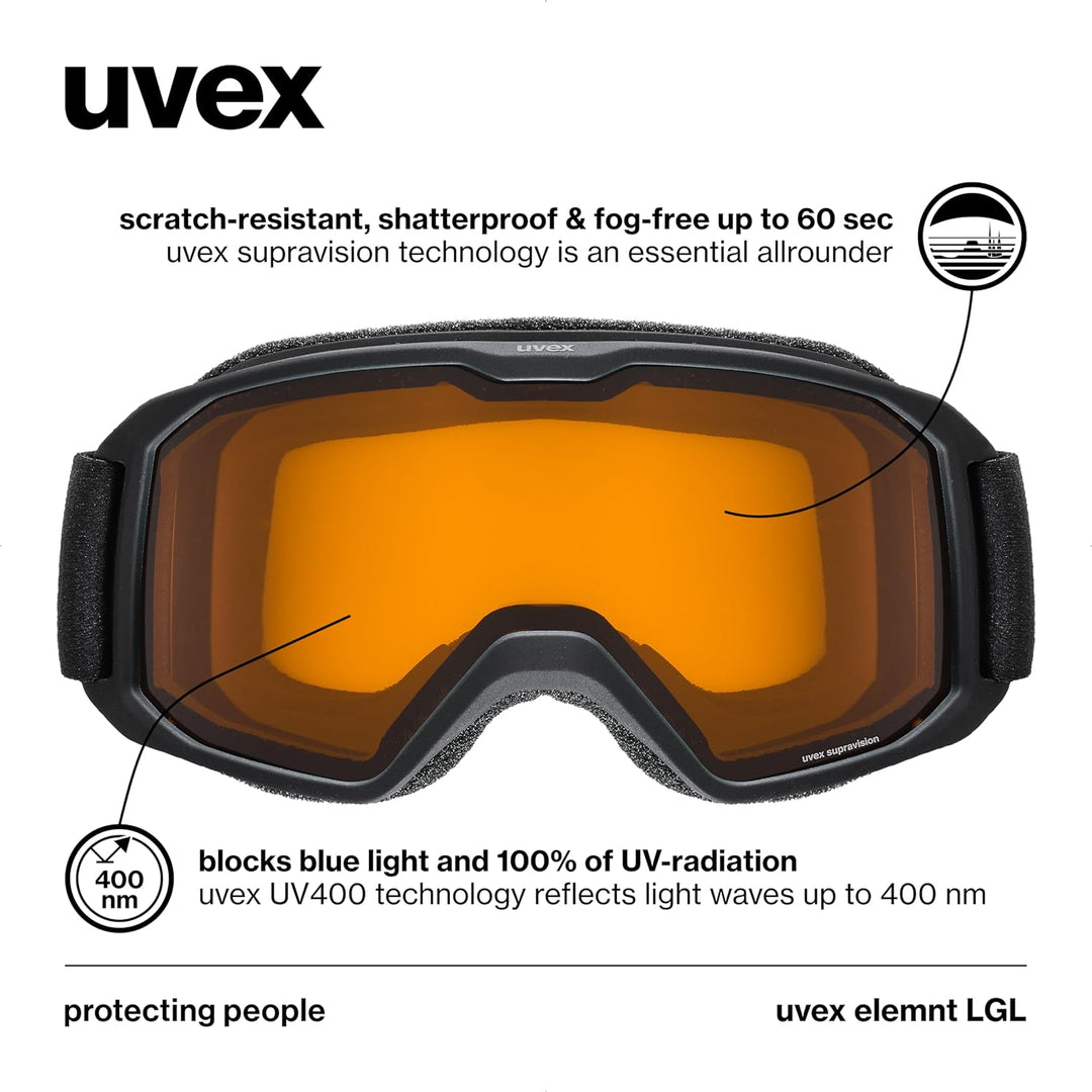 Uvex Unisex Elemnt Lgl Skibrille (1er Pack) Einheitsgrösse black/lasergold lite-clear, Einheitsgröss