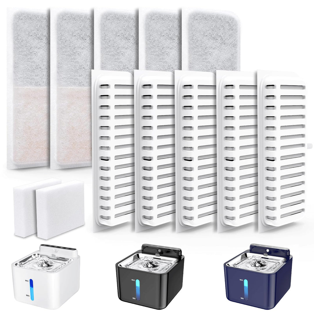 PLOOHT 10 Stück Katzenbrunnen Filter + 2 Stück Schwämme, Trinkbrunnen Filter für Katzenbrunnen mit B