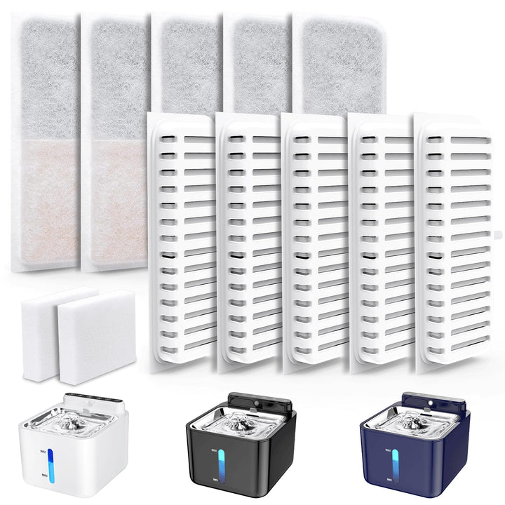 PLOOHT 10 Stück Katzenbrunnen Filter + 2 Stück Schwämme, Trinkbrunnen Filter für Katzenbrunnen mit B