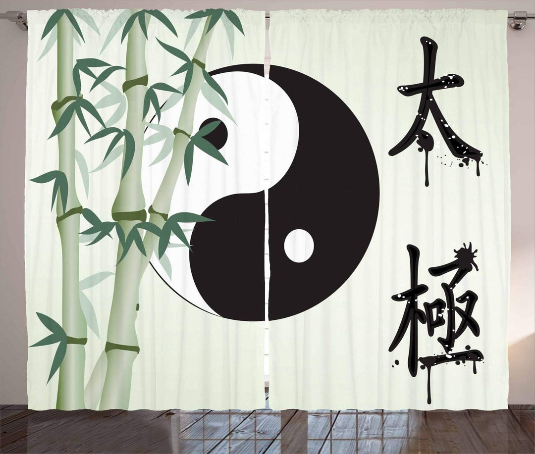 ABAKUHAUS Yin-Yang Rustikaler Vorhang, Taiji Oneness, Wohnzimmer Universalband Gardinen mit Schlaufe