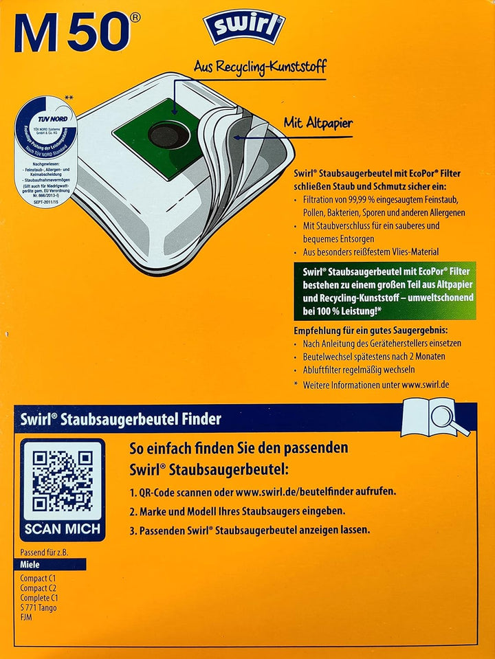 Swirl M 50-6er Pack EcoPor Staubsaugerbeutel Vorratspack M50 Jahresvorrat