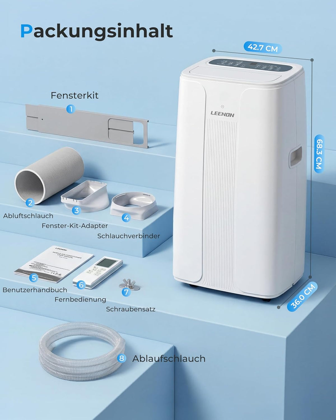 LEENON 14000 BTU Klimaanlage Mobil Klimagerät, 4 in 1 Kühlen Entfeuchten Lüftermodus Schlafmodus, Mo