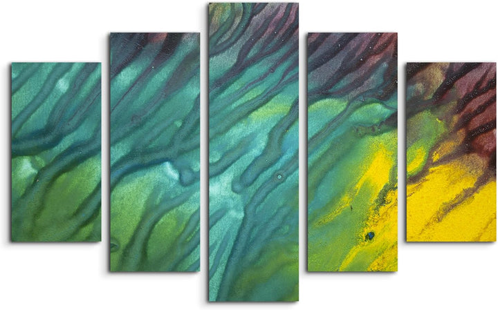 Paul Sinus Art Bilderskulptur 5 teilig Breite 150cm x Höhe 100cm Leuchtendes Aquarell mit Struktur a