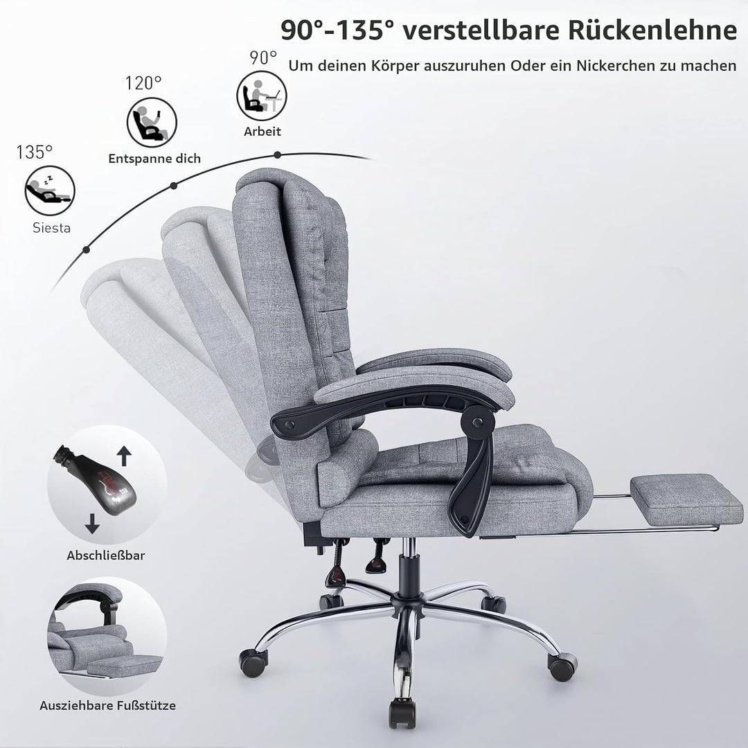 rattantree Bürostuhl Mit Fussstütze, Ergonomischer Schreibtischstuhl, PC Computerstuhl mit Gepolster