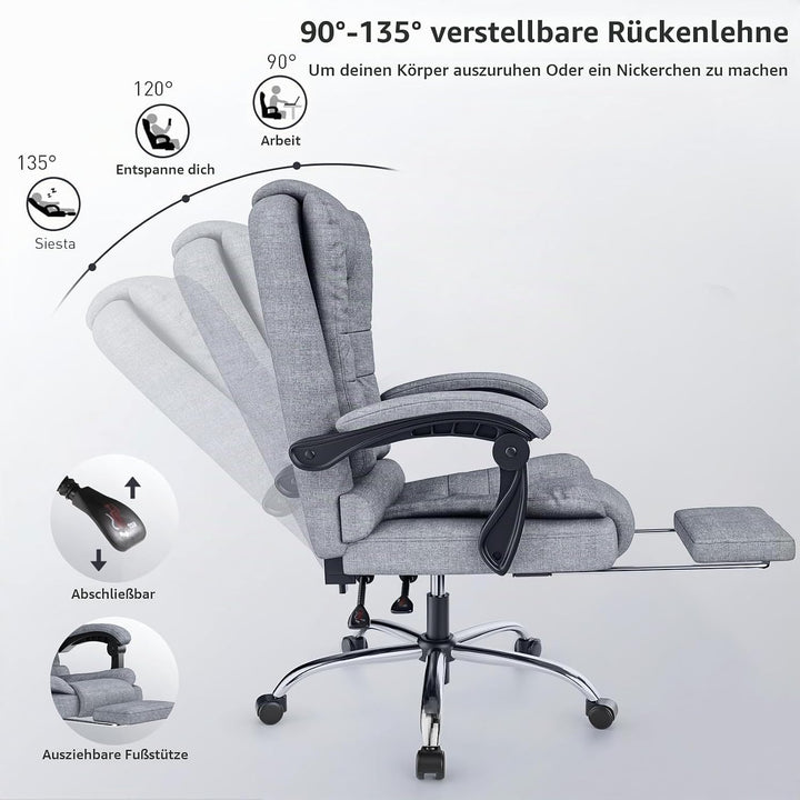 rattantree Bürostuhl Mit Fussstütze, Ergonomischer Schreibtischstuhl, PC Computerstuhl mit Gepolster