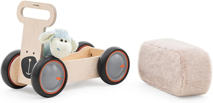 Mamatoyz 03DSBE DriveMe Soft Bear Vierrad-Aufsitz-Gehwagen aus Holz, ziehbarer 3-in-1-Spielzeughalte