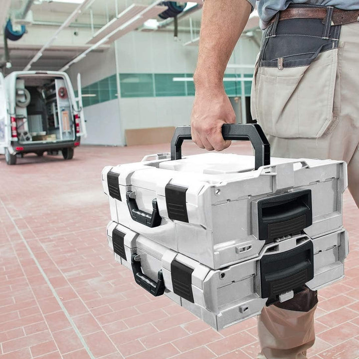 Sortimentskasten transparent mit Klappgriff | L-BOXX 102 (grau) mit 12-fach Einlage | Profi Werkzeug