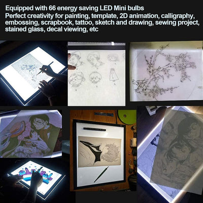 A2 Light Drawing Pad, 3-stufige Helligkeitsanpassung, Tracing Light Box, USB-betriebener LED-Licht-S