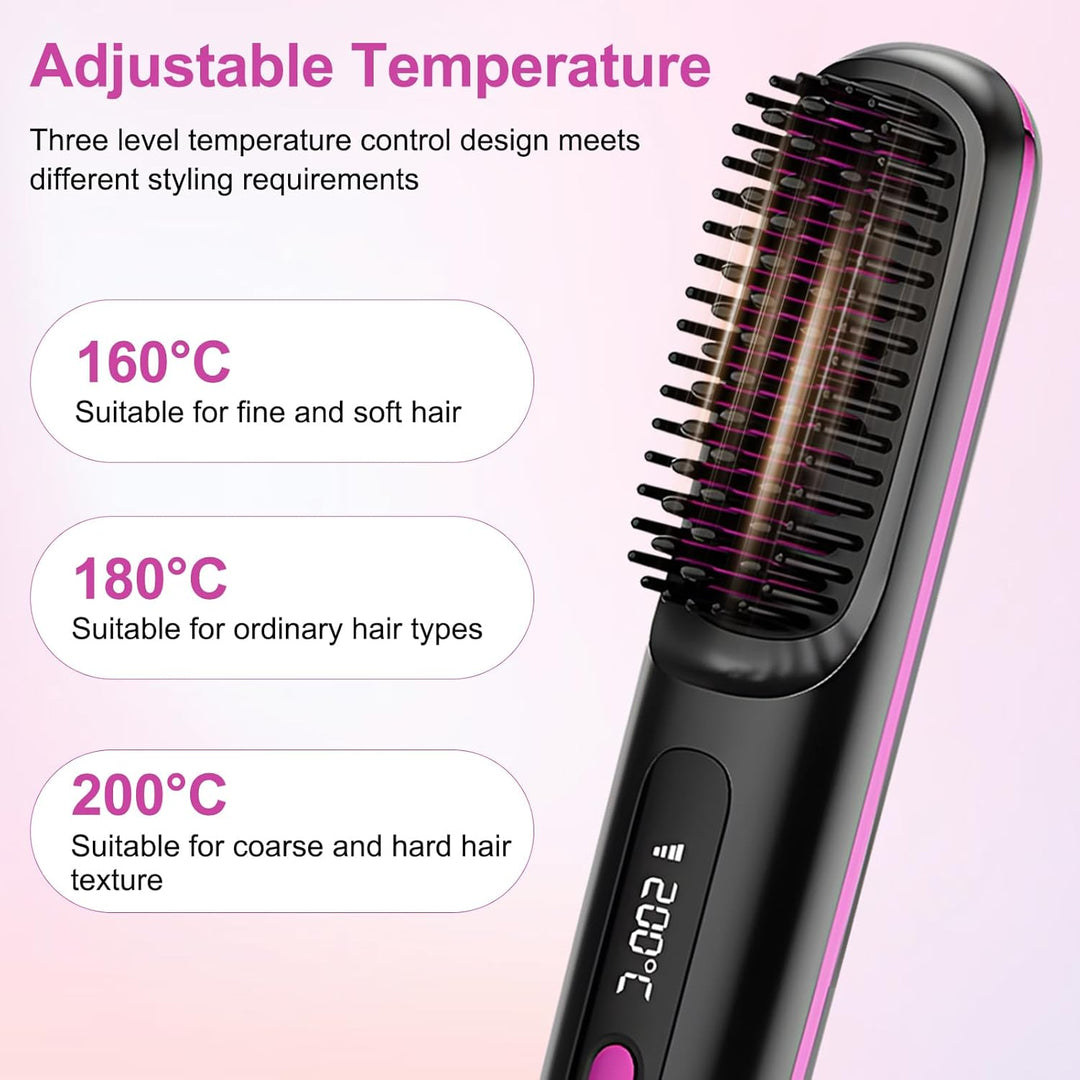 2026 Stylingbürste für kurze Haare Kabellos, LCD Display Glättungsbürste mit 3 Temp-Stufen (160-200°