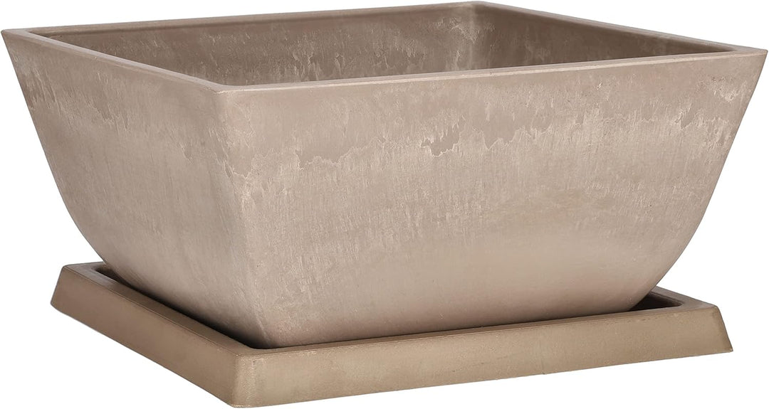 KOTARBAU® Blumentopf Pflanzgefäss aus recycelten Materialien 26x26x12,7cm mit Untersetzer 23x23x2cm