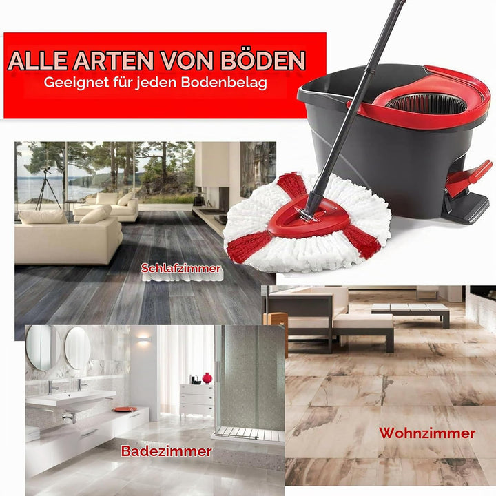 6 Stück Moppköpfe kompatibel mit Vileda Turbo &amp; EasyWring Clean, Mikrofaser Ersatzbezug 2-in-1, Drei
