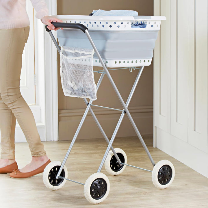 Wäschekorb Trolley mit Rädern – einfaches Transportieren und Aufhängen der Wäsche – platzsparend und