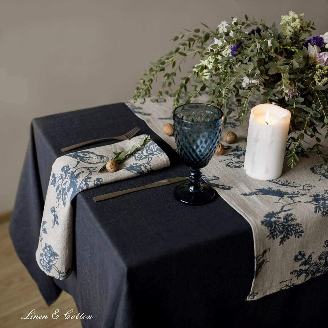 Linen & Cotton Hochwertiger Tischläufer Stoff Tischband Tischdeko Flores mit Blumen Motiv - 100% Lei