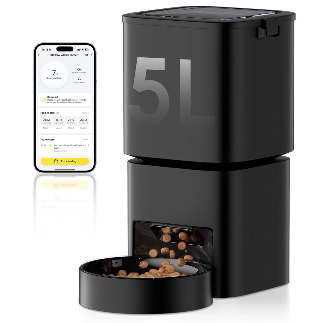 Futterautomat Katze, 5L Grosses Fassungsvermögen, 2.4GHz / 5GHz WiFi Smart Futterspender mit App Ste