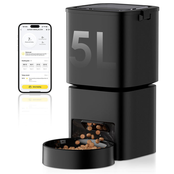 Futterautomat Katze, 5L Grosses Fassungsvermögen, 2.4GHz / 5GHz WiFi Smart Futterspender mit App Ste