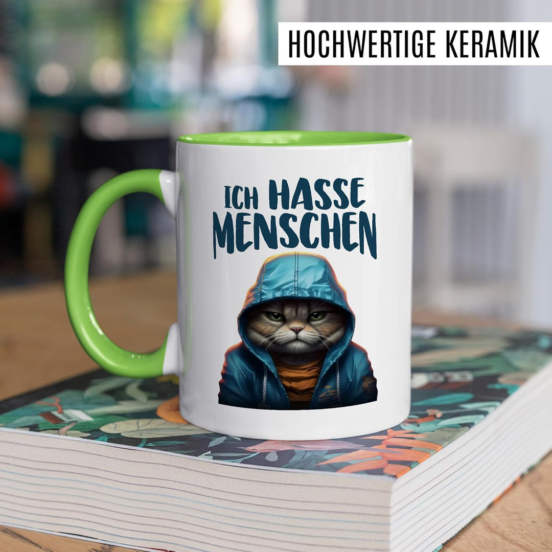 Tasse mit Spruch lustig Schwarzer Humor Geschenk Ich hasse Menschen Kaffeetasse Witz Büro Kollege Be