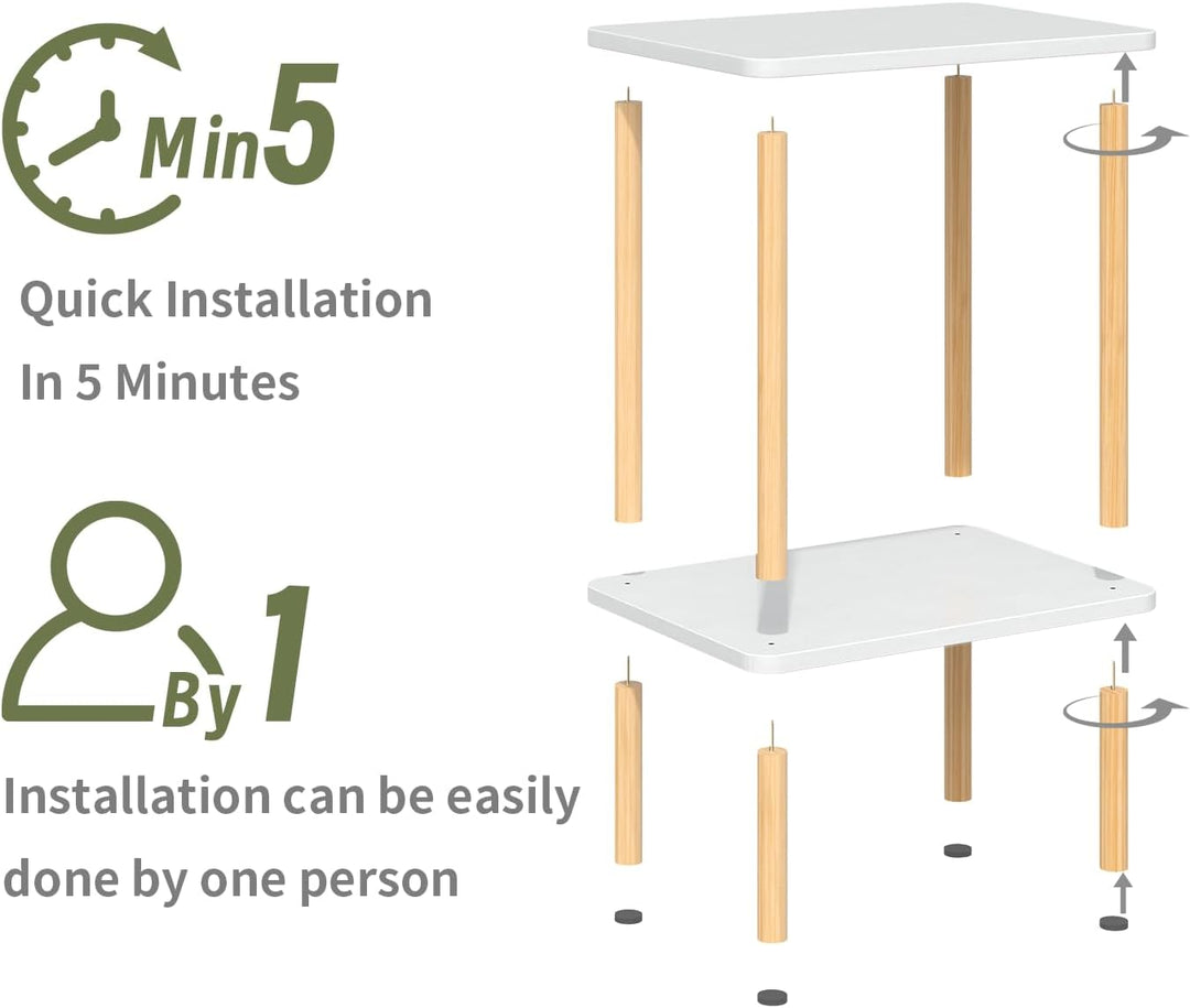 APICIZON Beistelltisch Holz, 2 Tier Nachttisch Schmal, 40x30x52cm, Beistelltisch Klein mit Stauraum,