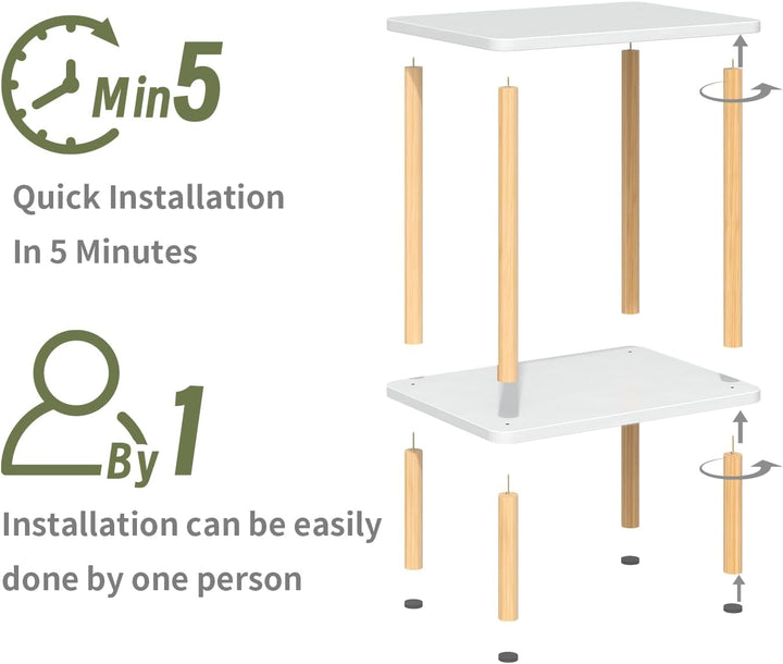 APICIZON Beistelltisch Holz, 2 Tier Nachttisch Schmal, 40x30x52cm, Beistelltisch Klein mit Stauraum,