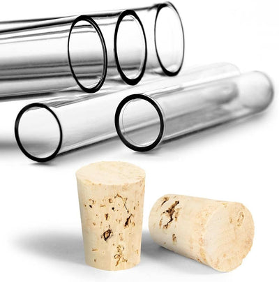 Tuuters 100x Kunststoff Reagenzgläser mit Korken (Naturkorken), Reagenzröhrchen (55 x Ø 12mm), 55 x