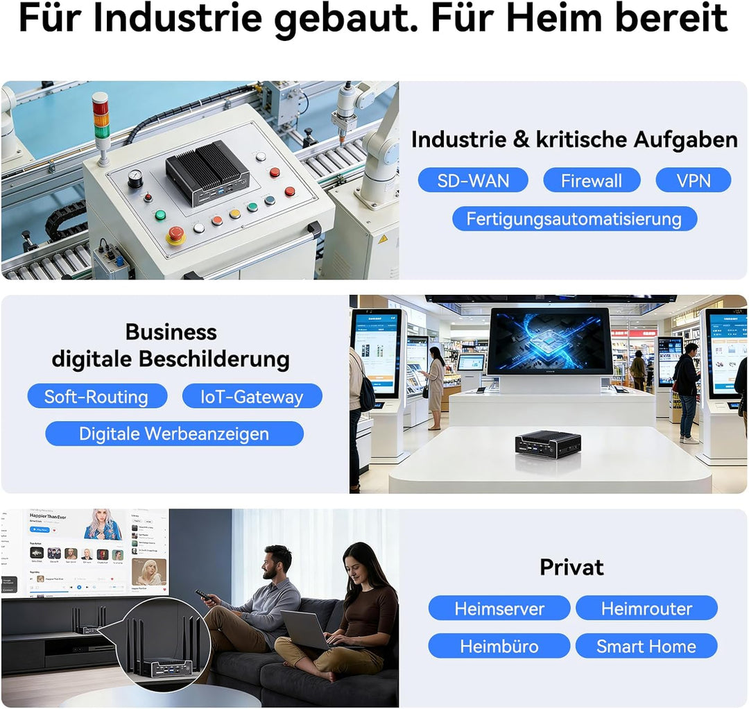GEEKOM iX12 Lüfterloser Mini PC mit Intel N150, 3 Jahre Garantie, 4× 2.5G LAN, Firewall Hardware/Rou