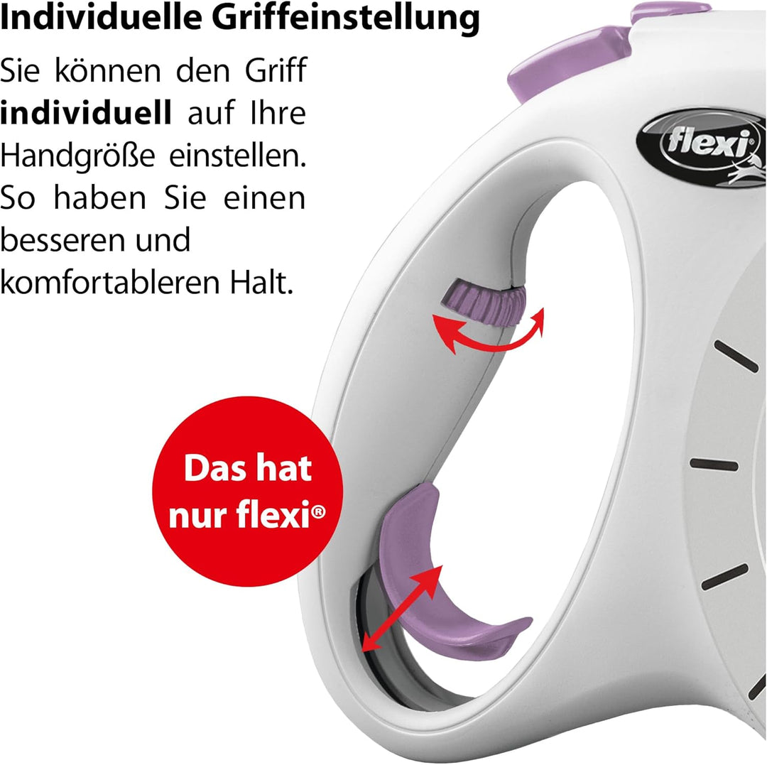 flexi® Select Gurt 7 m hellgrau-lila, zwischen 0-7 m einstellbare Roll-Leine für Hunde bis 25 kg hel
