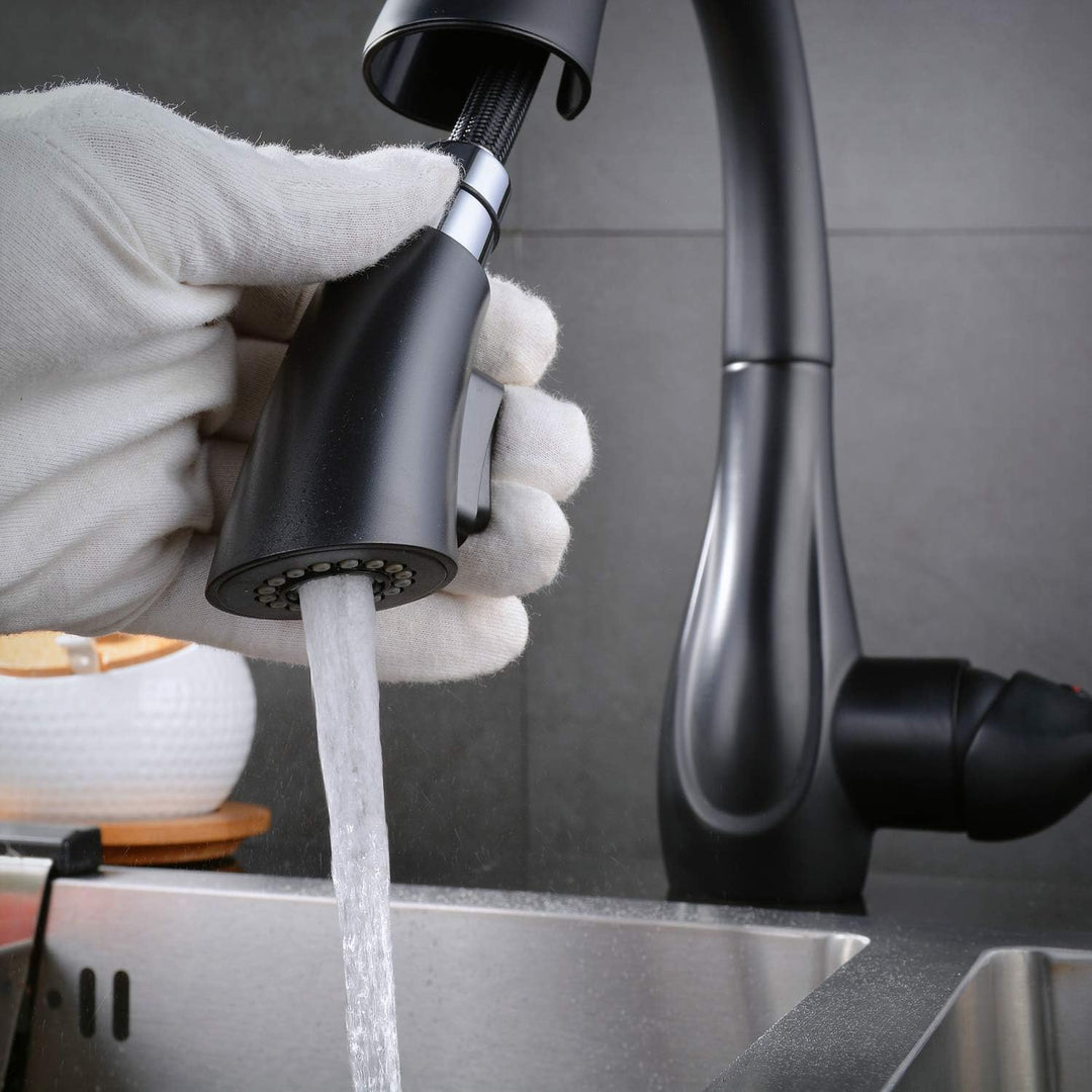 Küchenarmatur, Schwarz Wasserhahn Küche mit Herausziehbarer Dual-Spülbrause Brause, Kaltes und Heiss