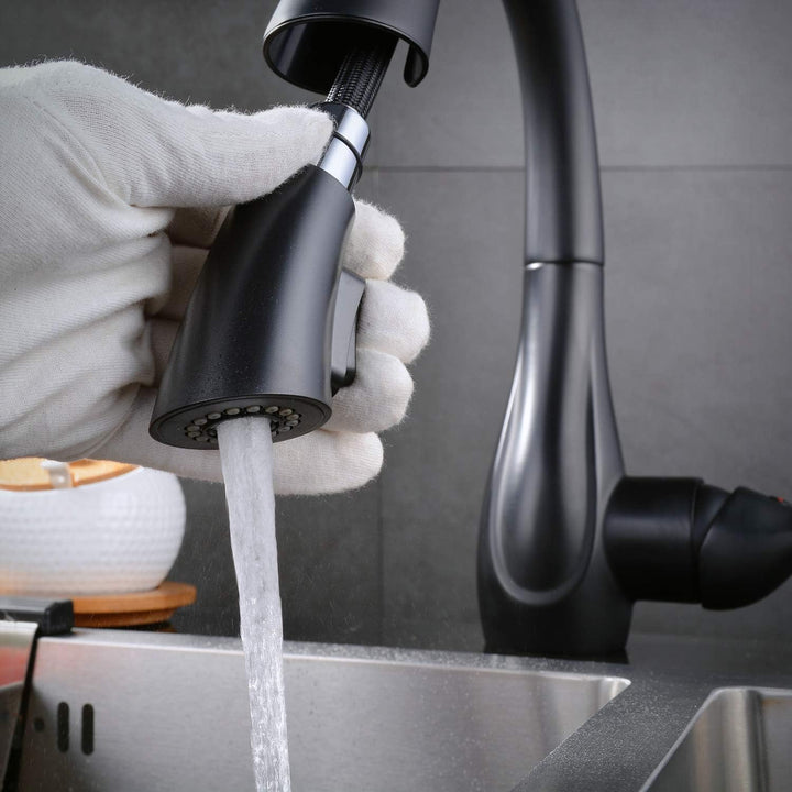 Küchenarmatur, Schwarz Wasserhahn Küche mit Herausziehbarer Dual-Spülbrause Brause, Kaltes und Heiss