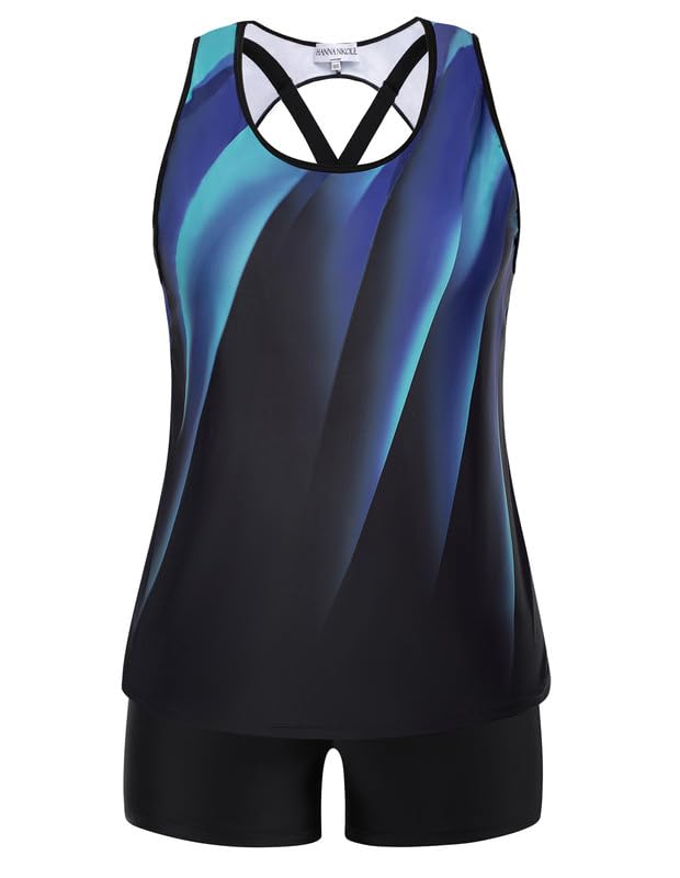 Hanna Nikole Tankini Damen Sportlich Grosse Grössen Dreiteilig Tank Aushöhlen Oberteil mit Boyshorts